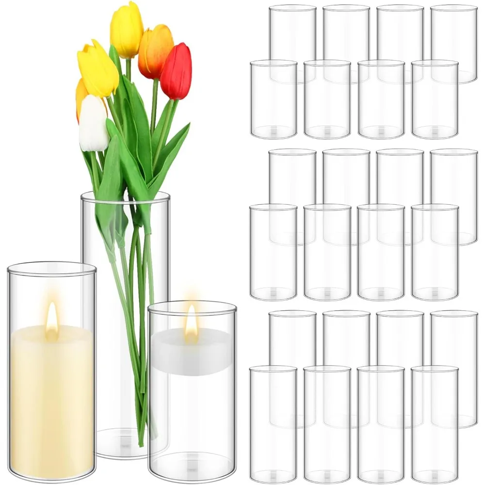 

24 Pcs Cylinder Glass Vases Bulk, Tall Clear Flower Vases,Candle Holder for Wedding Table Centerpieces and Home Decoration