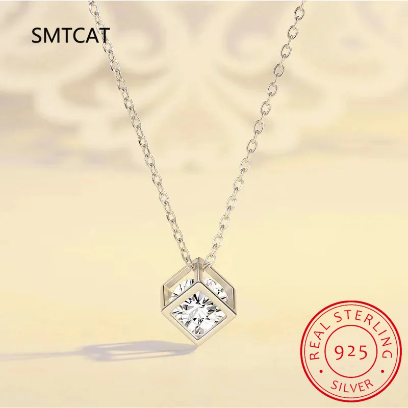 Real S925 Sterling Silver 1ct Moissanite Pendant Necklace for Women Party Fine Jewelry Diamond Neck Chain Necklaces Gift