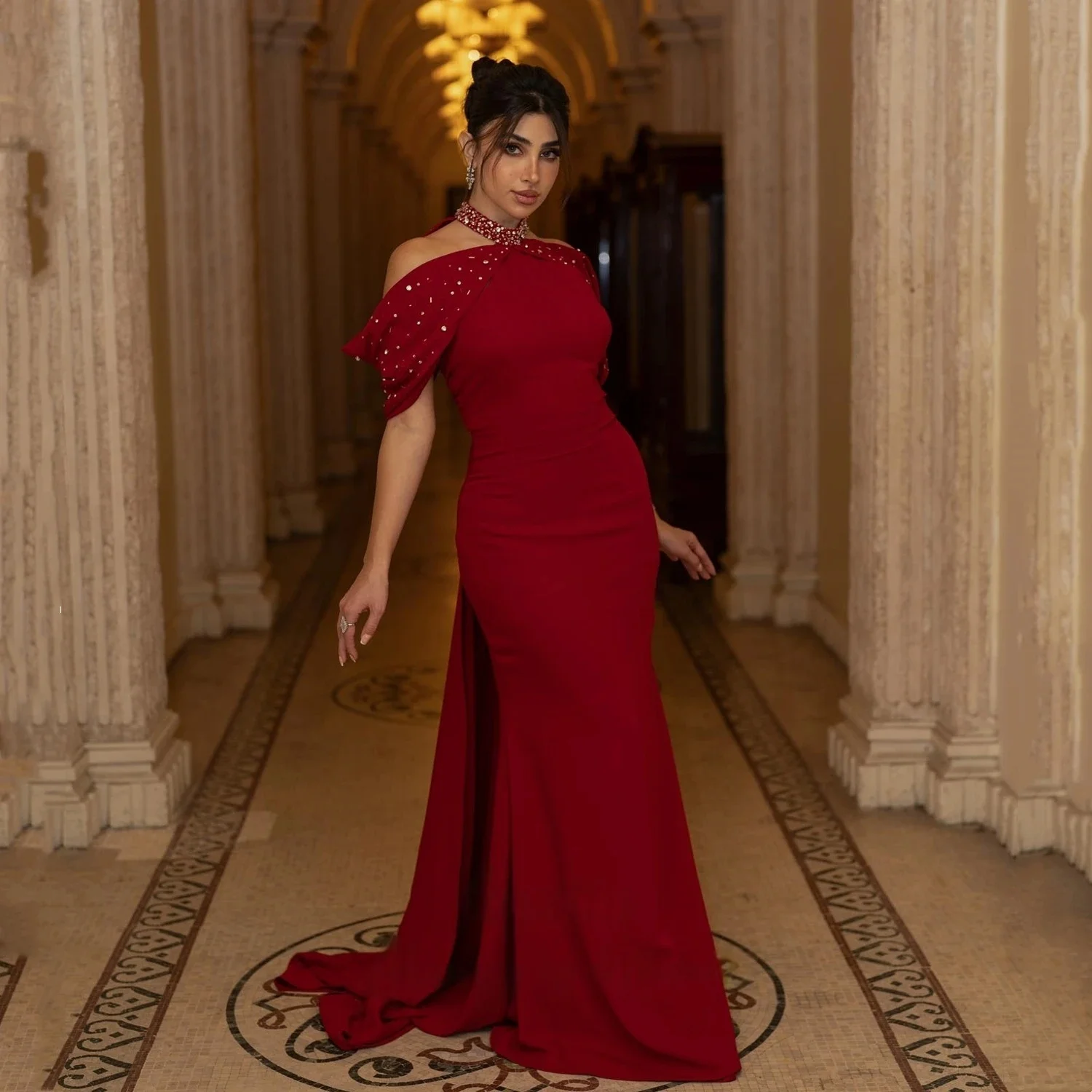 

Вечернее платье с лямкой на шее и бисером, длинное вечернее платье на заказ, вечерние платья для выпускного вечера, пастира, унисекс, Джерси в стиле ретро, Дубай, Саудовская Аравия, по индивидуальному заказу