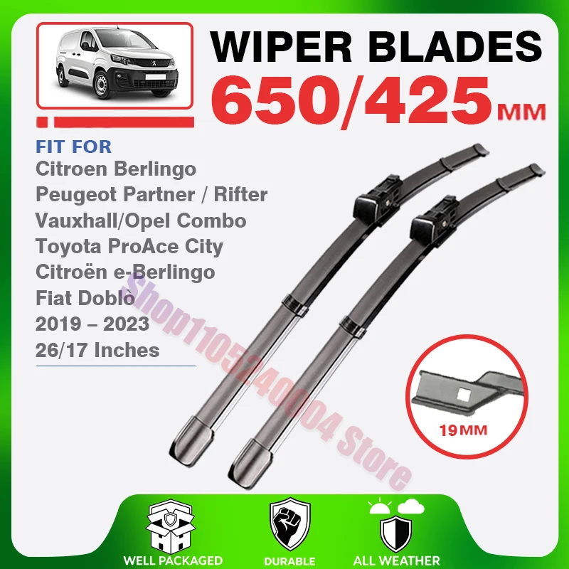 For Citroen Berlingo e-Berlingo K9 Peugeot Partner Rifter Vauxhall Opel Combo E Toyota ProAce City 2019 -2023 Front Wiper Blade