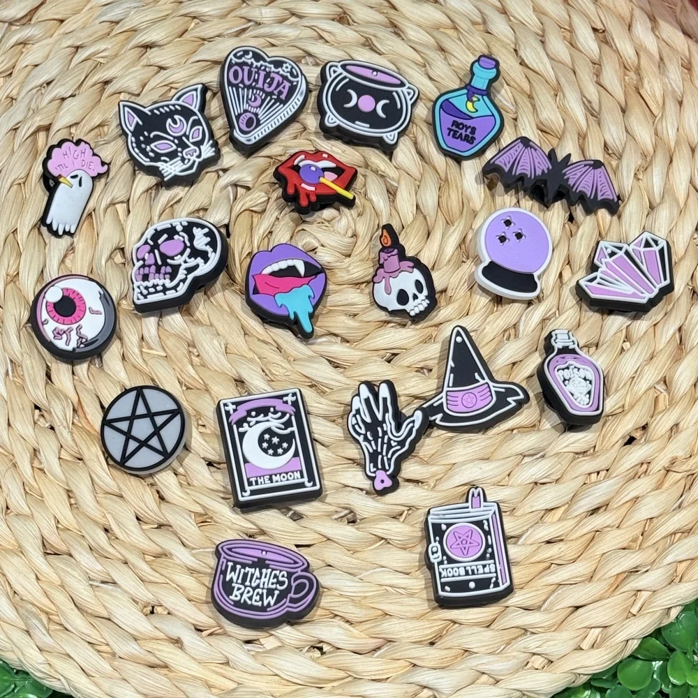 

20/50Pcs Skull Witches Spell Book PVC Adult Shoe Charms Ornaments Bat Magical Purple Styles Sandal Buckle DIY Phone Case