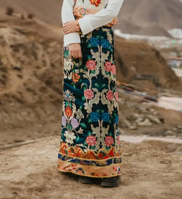 Chinese Tibetan Skirt Spring Women Tradition Thick Jacquard