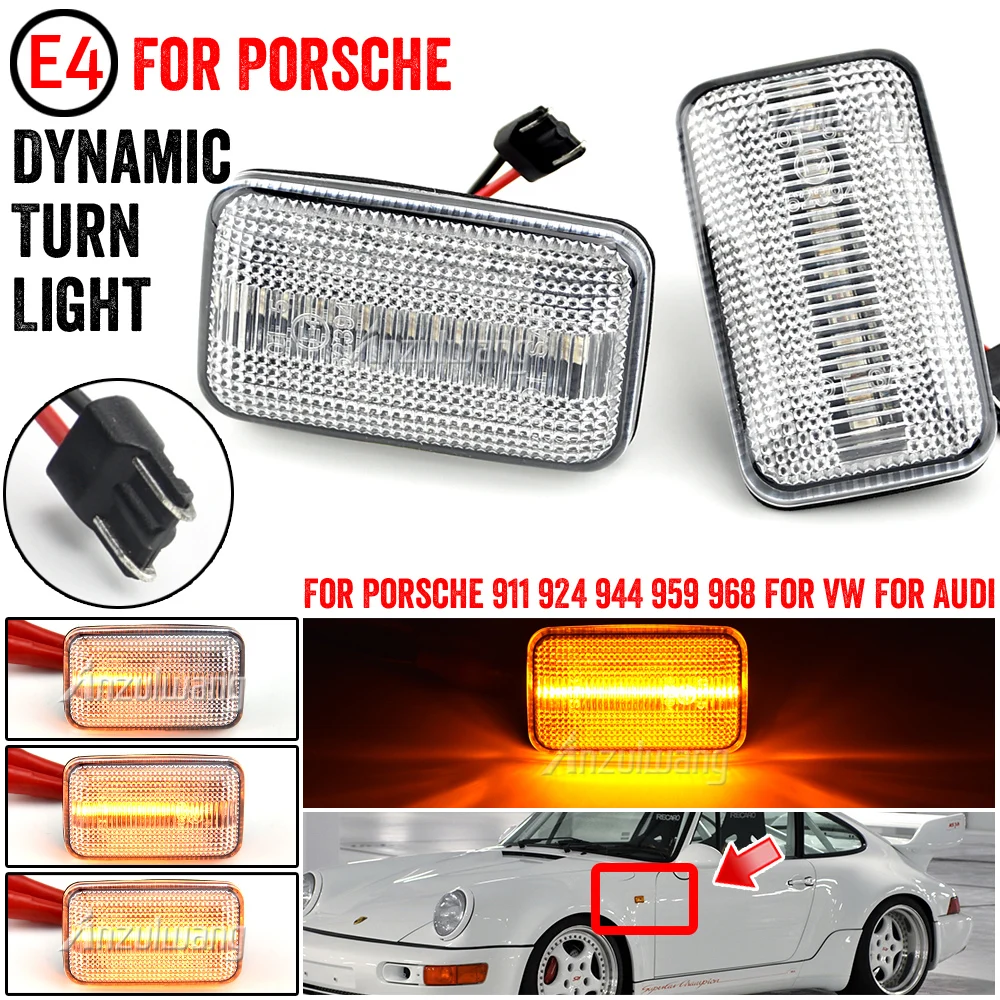 

2Pcs For Audi 100 200 A6 80 90 Cabriolet Coupe B2/B3 S6 V8 4000 Porsche VW LED Dynamic Side Marker Turn Signal Light Lamp