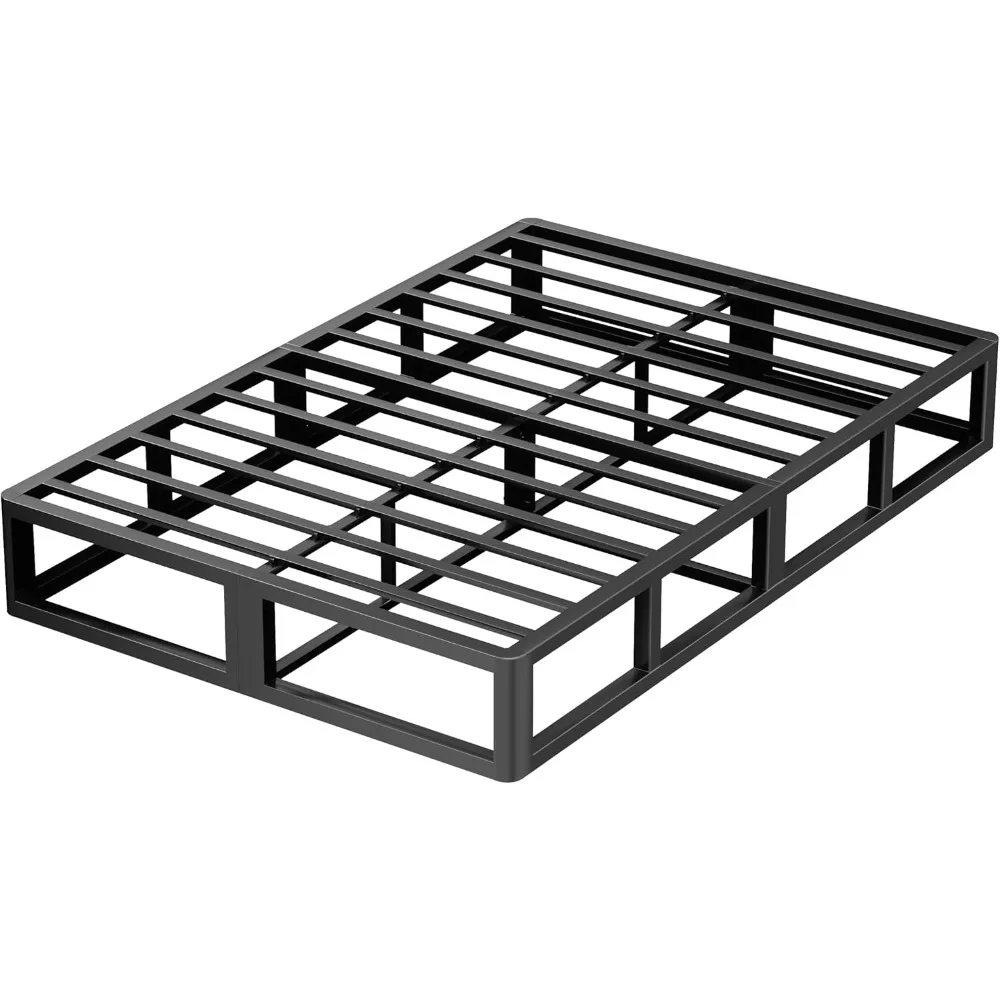 

10 Inch Queen Metal Bed Frame Round Corner Low Platform Bed Frames 3500 LBS Heavy Duty Steel Slats Support Mattress Foundation N