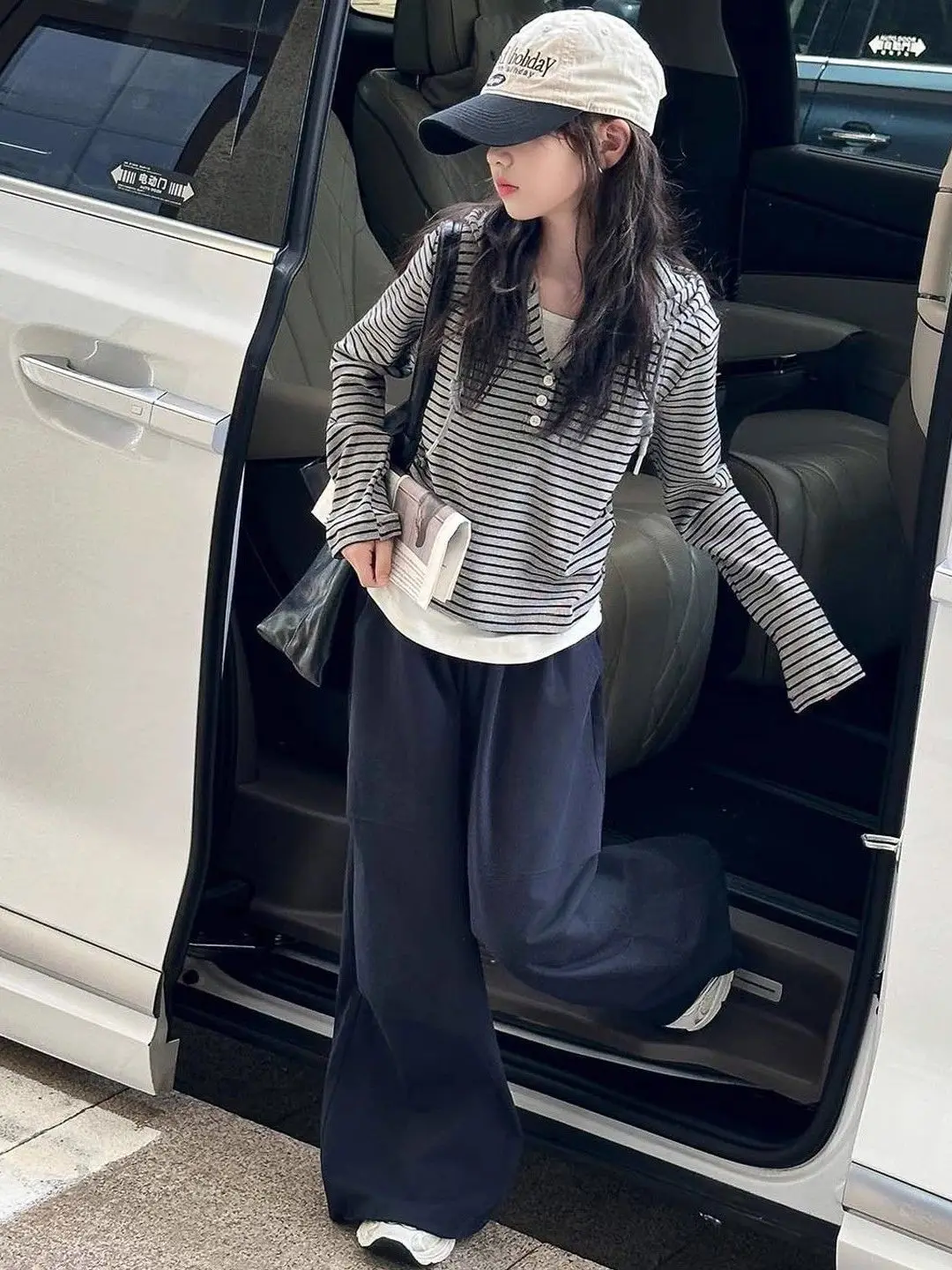 Girls Long Sleeve Striped T-Shirt Spring Autumn Base Layer Shirt Korean Style Children's Clothing Polyester Fiber round Neck