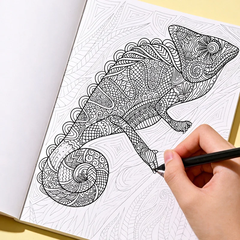An Adult Stress Relief Line Manuscript Graffiti Book, Zen Wrap Pattern Picture Book Coloring Book Art Line Drawing Exercise Book