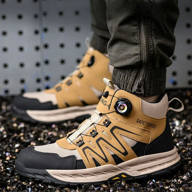 Men Safety Boots Rotating Button Work Boots Anti-puncture Anti-smash Male Safety Shoes Indestructible Steel Toe Protective Boots