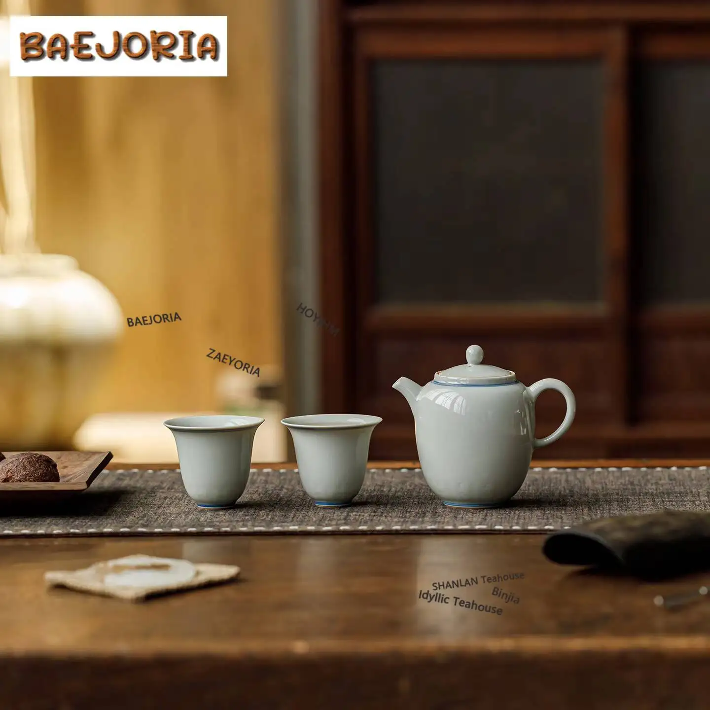 Ice-glazed Hand Drawn Double Lines Tea Set Complete Set Handmade Tea Ceremony Set Teapot And Tea Cup Set Tea Items Ornaments