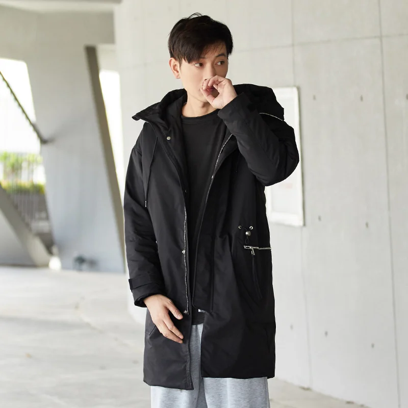 Winter Fashion Casual Men down Jacket Long Gray Duck Hooded Coat Clothes