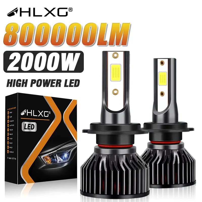 Hlxg h4 led h7 h11 lâmpadas de farol de carro 2000w alta potência csp h1 h3 h8 9005 hb3 9006 hb4 9012 hi2 turbo lâmpada 6000k luz do carro 12v