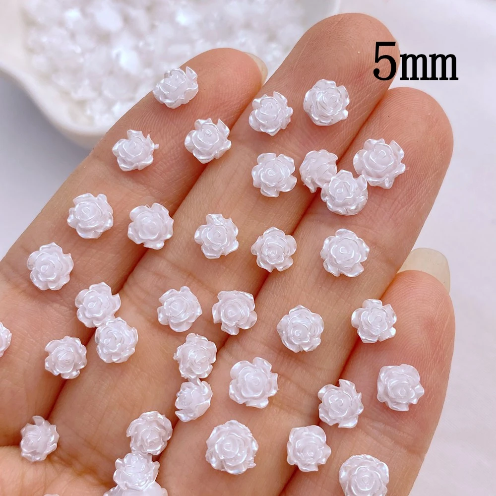 100pcs Cute New Resin Mini 3D White Plated Rose Nail Rhinestones Gems Glitter Nail Art Jewelry Manicure Nail Art Decorations