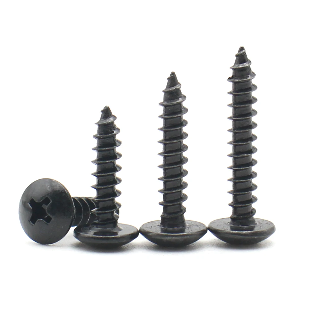 20/50/100pcs Black Carbon Steel M2.6 M3 M4 M5 M6 Cross Recessed Phillips Truss Head Mushroom Head Self Tapping Screws