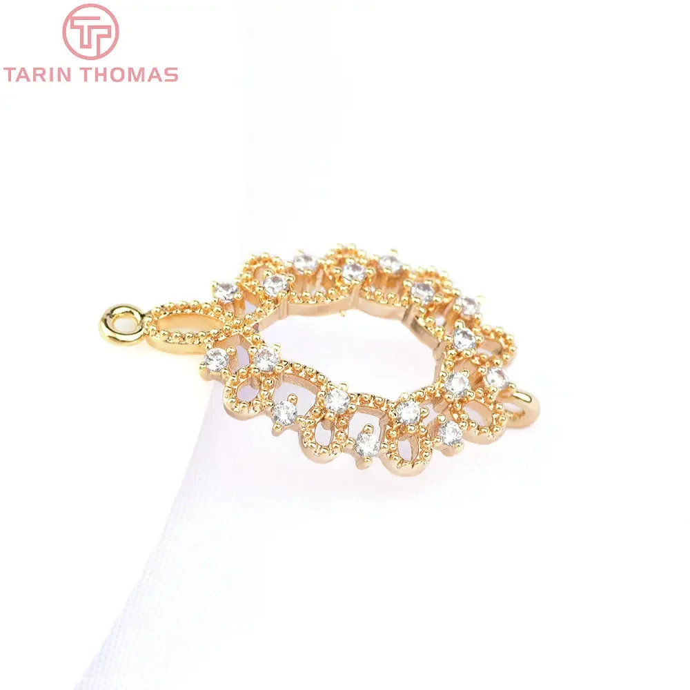 (849)4PCS 22x14MM 24K Gold Color Plated Brass with Zircon Flower Connector Pendants Charms Diy Jewelry Findings Accessories