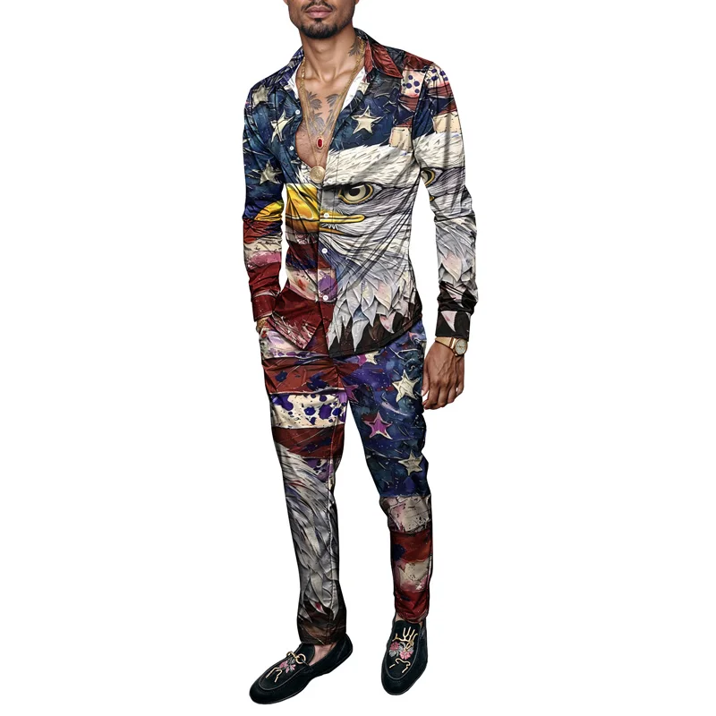 

2025 Spring/Summer Men's Shirt Set Brand Printed Fashionable Simple 2 Piece Set for Men's Luxury Lightweight Party Long Sleeve