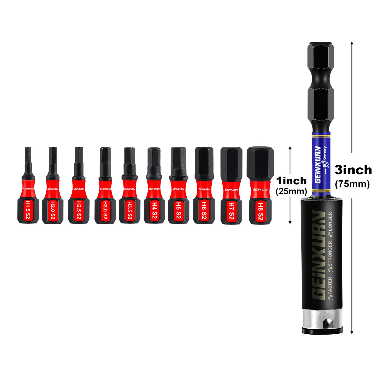 1inches Multi Hex Head Metric Insert Bits Set,S2 Steel Hex Screwdriver Bit set with  Base and  3 In Bit Holder image 2