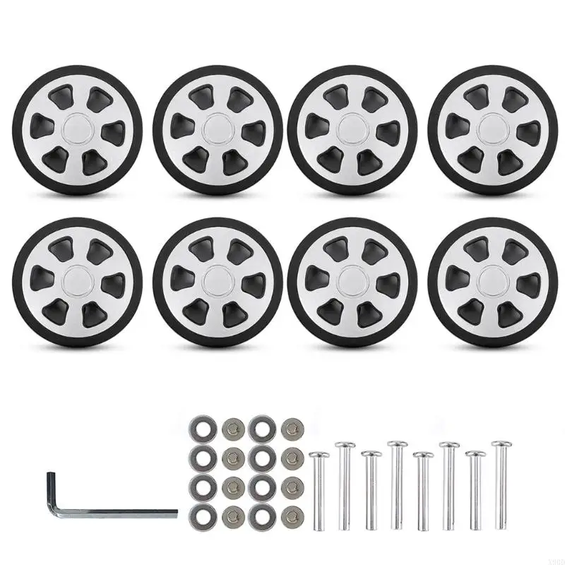 X90D Suitcase Spinner Replacement Set of 8Pcs 60x12mm Rubber with 2 Size Axles Smooth Wheel for Damaged Trolley Repair