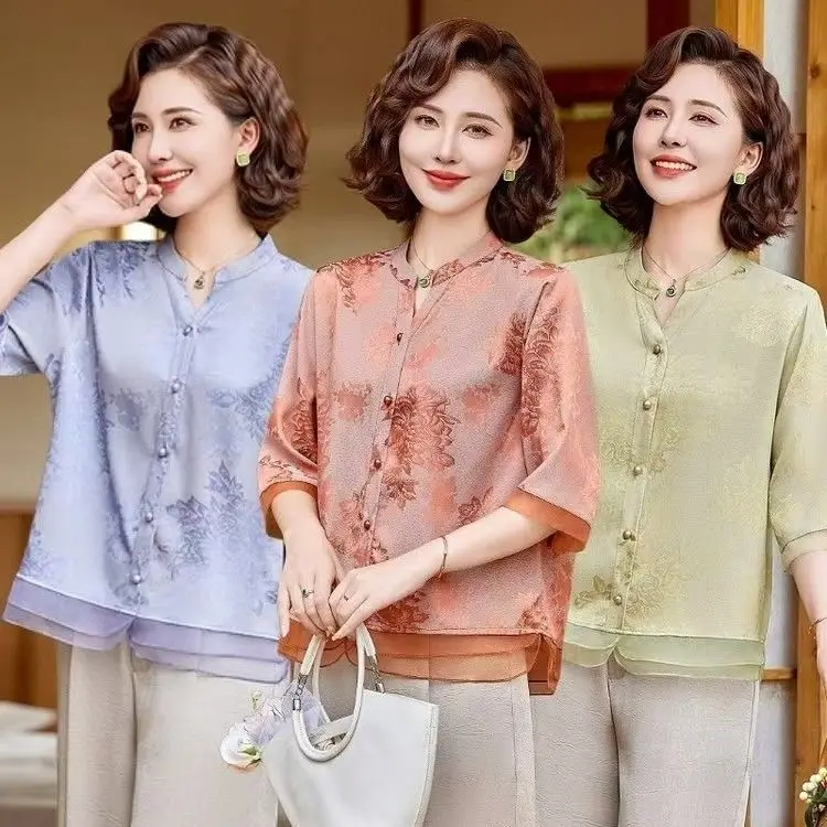 

Elegant Senior Women's Summer Loose Traditional Shirt