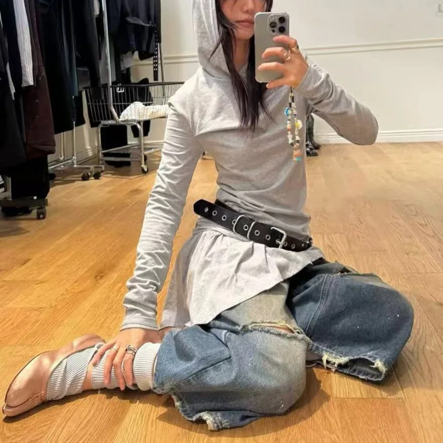 

Waed Vintage American High Street Loose Wide Leg Jeans Mid-Calf Pants Seven-Foot Length l Waist Cotton Trousers