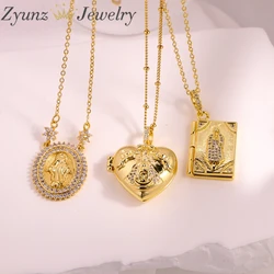 5PCS, Heart Virgin Mary Stackable Pendant Necklace Zircon Religious Gold Color Clavicle Chain Women Girls Jewelry