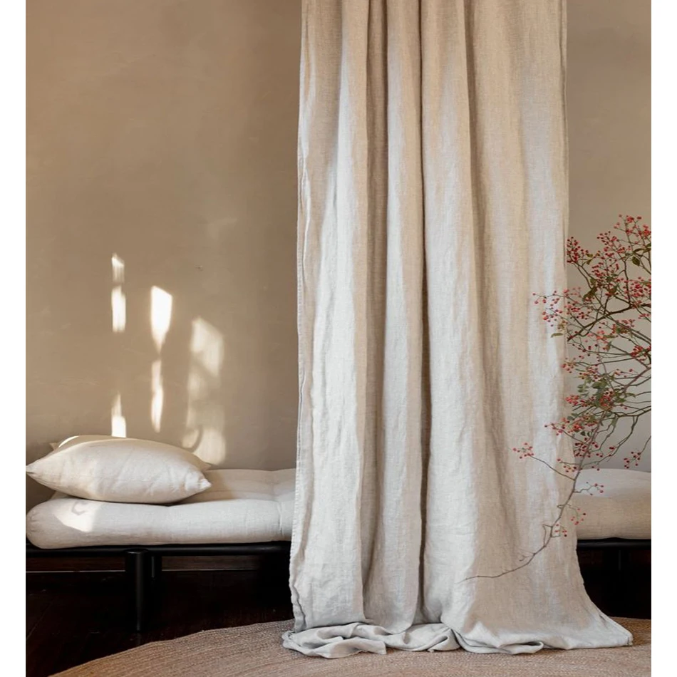 100% Linen Curtains for Window Living Room Rod Pocket Drapes Light Filtering Curtain for Kitchen Kids Room Bedroom