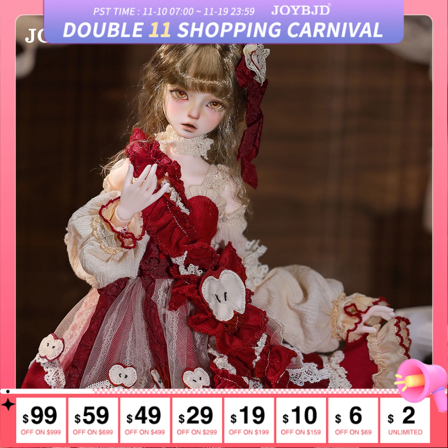 

Joybjd 1/4 Isabella Fullset C BJD Doll with Muxi Body Fantasy Flower Fairy Under The Apple Tree with Red Exquisite Puff Sleeves