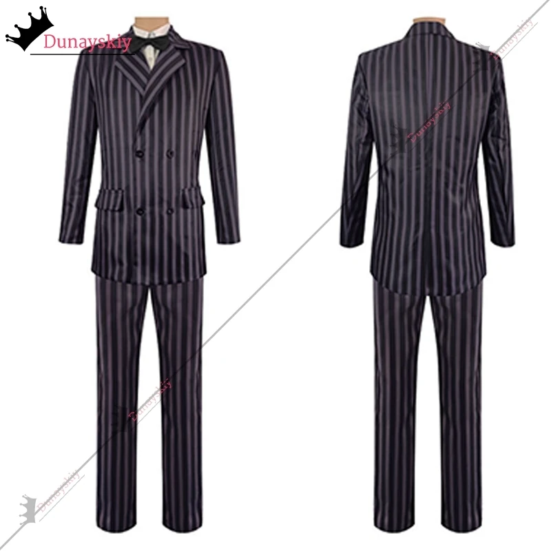 Gomez Addams Cosplay Costume Outfits Wednesday Dad Costume Man Adult Plaid Suit Pants Shirt Full Set DIY Halloween Clothing