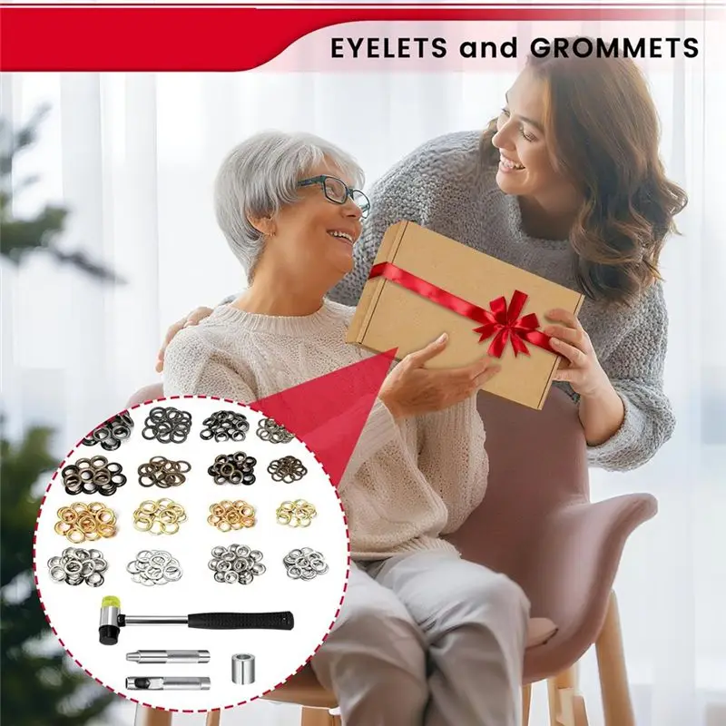 A67P-120 Sets 1/2 Inch Grommet Tool Kit, 2 Heights Of Grommet Kit, Eyelets And Grommets With 4 Install Tools, For Leather,DIY
