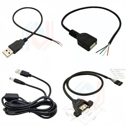 Welding-Free USB Female Connector 2-Core 4-Core Wire 2-Four-Core USB Interface Am Plug Male Connector USB Connector with Wire