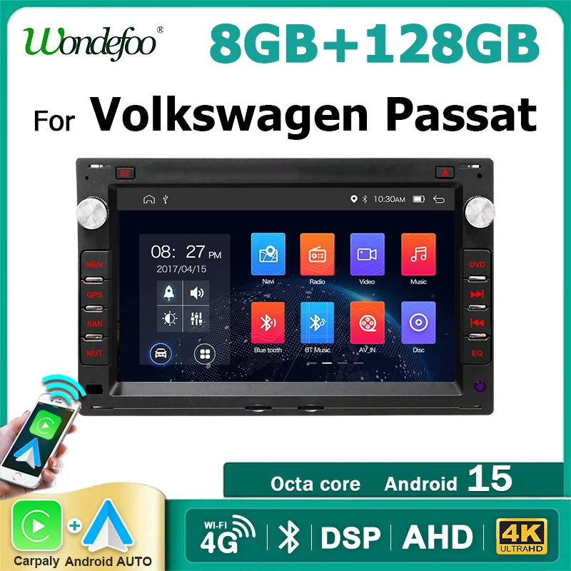 Autoradio Wireless CarPlay Android 15 AUTO 7'' per Volkswagen Passat B5 MK5 Sharan Golf IV MK4 Transporter T4 T5 2 Din
