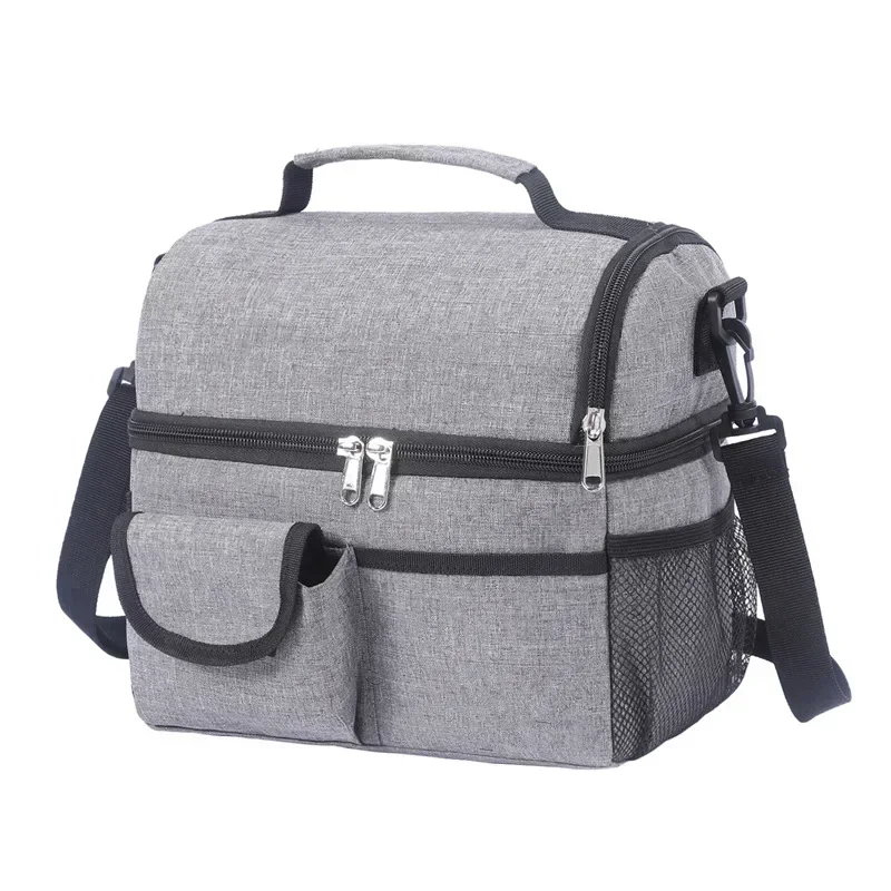 Outdoor Travel Cooler Ice Pack Lunch Tote Bag Double Compartment Insulated Lunch Box for Men