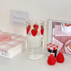 360ml Strawberry Cute Glass Cup With Straw Creative Transparent Water Cup Student Milk Heat Resistant Glass Nana