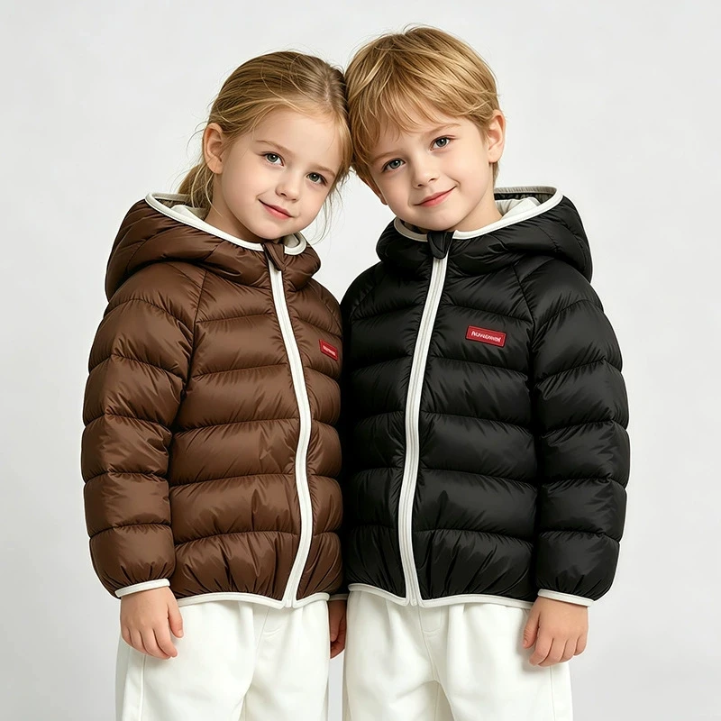 Kids Letter Icon Hooded Cotton Jacket Stylish Color Blocking Thick Warm Zip Coat 0-6 Years Boys Girls Windproof Sports Outerwear