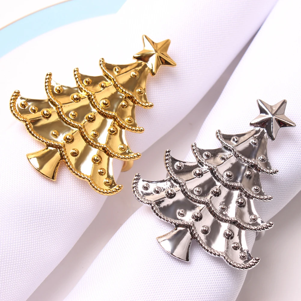 

6 Pcs Party Napkin Ring Silver Rings Metal Holder Pentagram Banquet Christmas Dinner Napkins