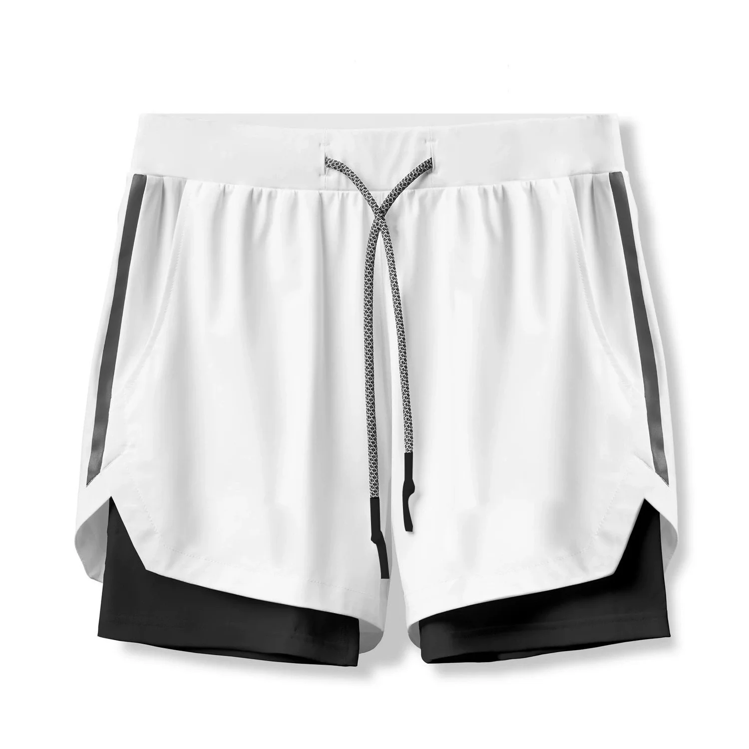 Men's Fitness Short Pants Summer Running Sports Double Layer Elastic Quick Dry Shorts for Active Wear