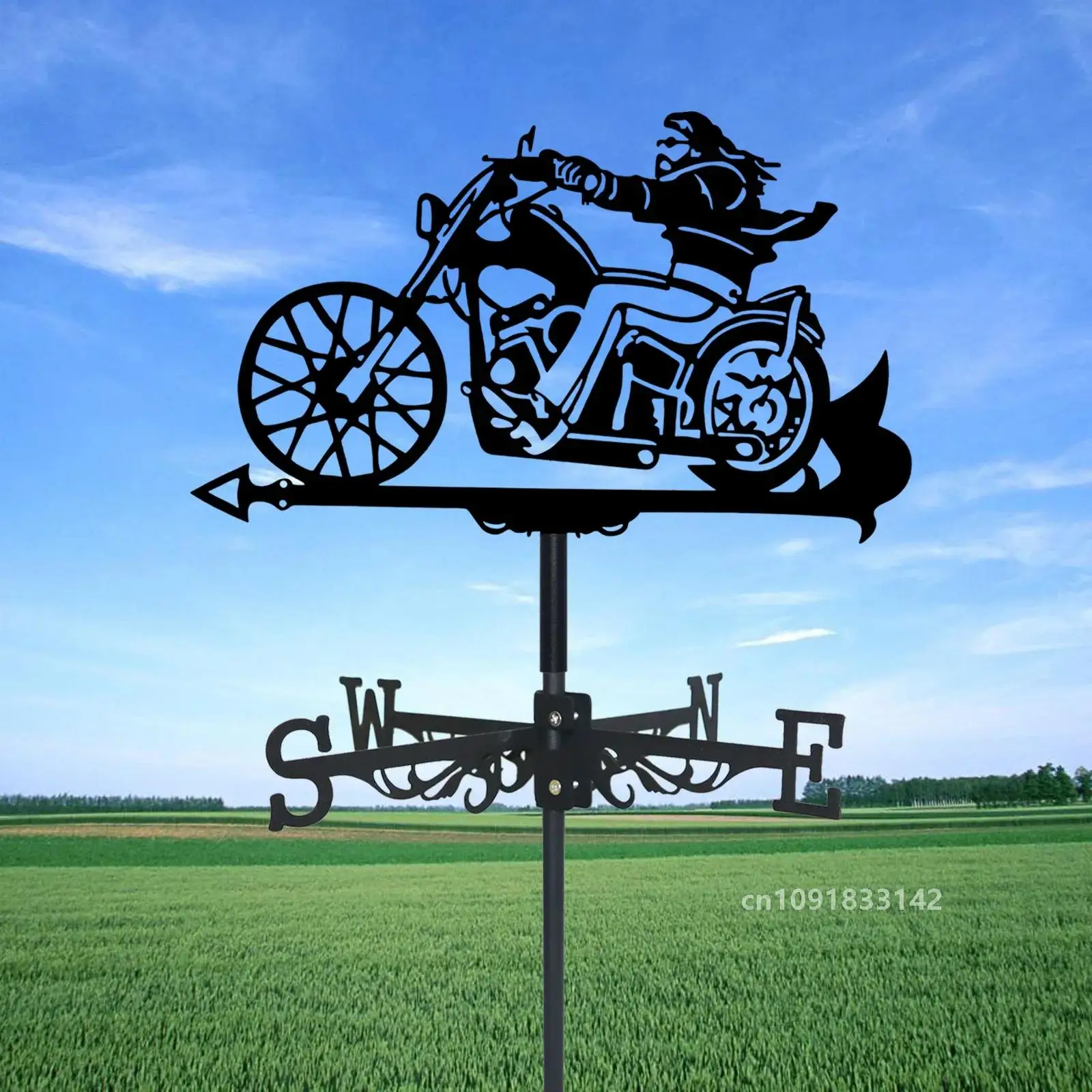 Motorcycle Weathervane Silhouette Art Black Metal Motorcyclist Wind Vane Outdoors Decorations Garden For Roof Yard Building