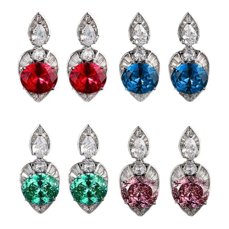Hot-selling jewelry: gold-plated copper base with red corundum gemstones, vintage style earrings 10*12