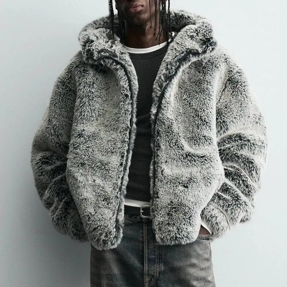 

Новая зимняя куртка из искусственного меха с длинными рукавами в американском ретро-стиле, модная, трендовая, свободного кроя, повседневная, нишевая, мужская