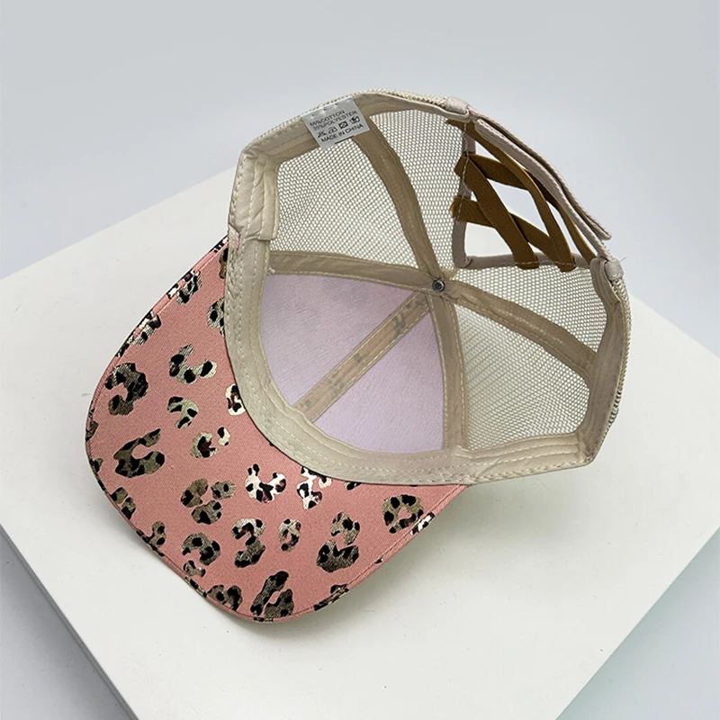 Bronzing Leopard Print Baseball Hats Mesh New Women Breathable Criss Cross Tail Sunshade Versatile Trucker caps Fashion Washed