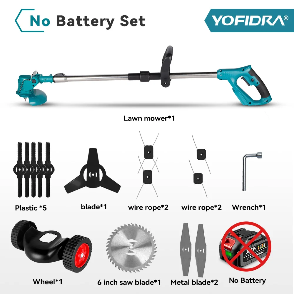 YOFIDRA Kabelloser Elektrischer Rasenmäher Rasentrimmer Faltbar Einstellbar 100-135cm Garten-Unkrautentferner Schneidwerkzeug für Makita 21V Akku