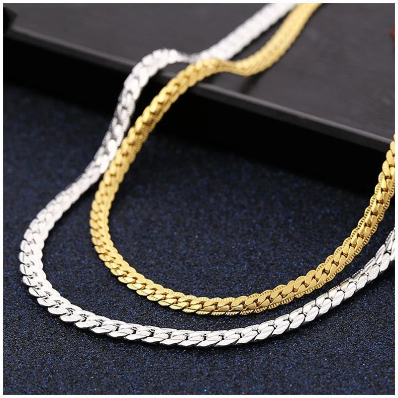 18K Gold/925 Sterling Silver 6mm Full Sideways Necklace 8/18/20/24