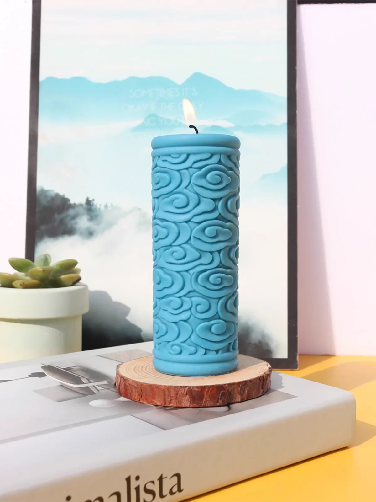 Lucky cloud texture Embossed Candle Mold Square Columnar Aromatherapy Candle Silicone Mold DIY Home Decoration Mould