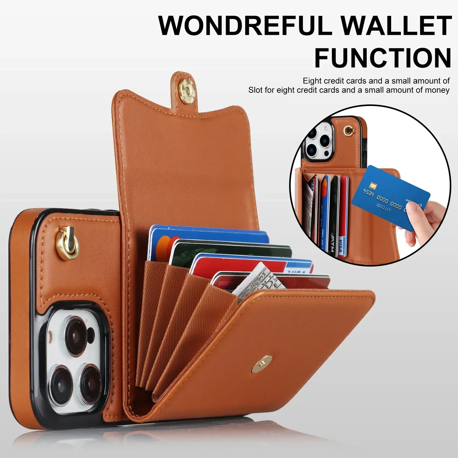 Lanyard Crossbody Wallet Phone Case For iPhone 16 15 14 13 12 11 Pro XS Max XR X Plus Case Card Slot Holder Leather Purse