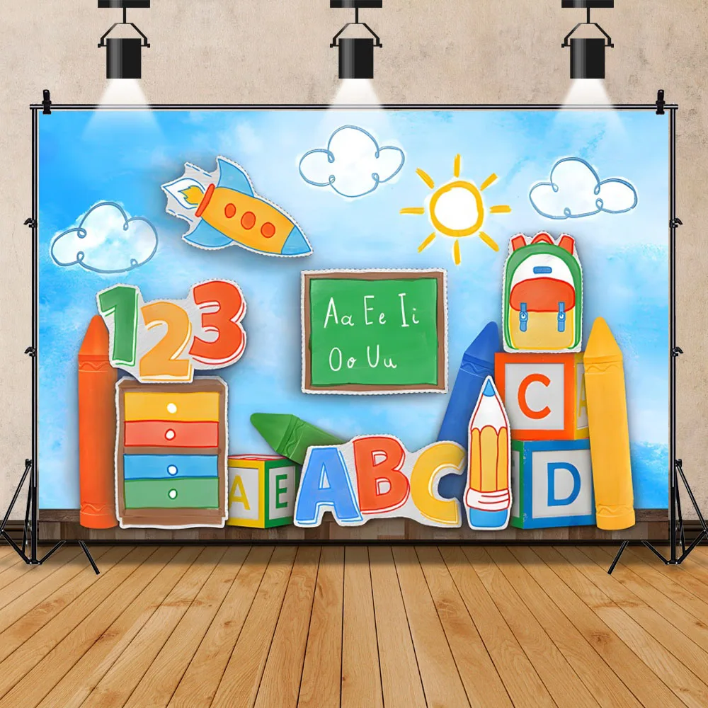 Welcome Children Back To School Photography Background Black Chalkboard Pencil Book Classroom Student Graduation Party Backdrop