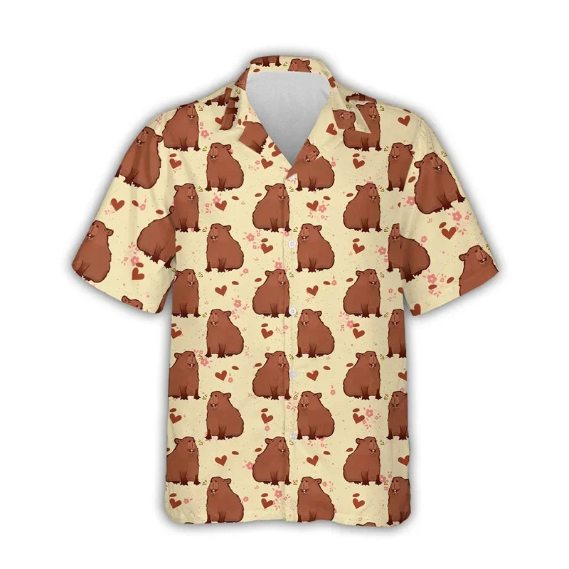 

Hawaiian Men's Shirt Summer Cute Animal Capybara 3D Printing Shirts Hydrochoerus Graphic Short Sleeves Shirts Men Clothing Shirt