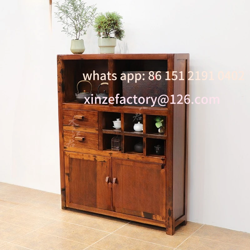 

Customizable old boat wood tea side cabinet balcony floor storage locker