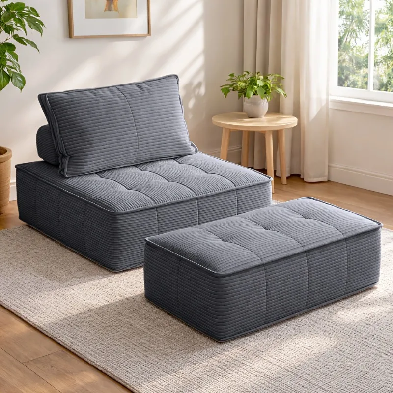 Cream wind compression sofa, corduroy tofu blocks, full sponge module combination living room fabric