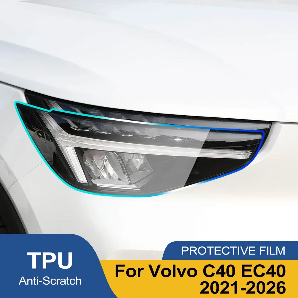 For Volvo C40 EC40 2021-2026 Premium High-Gloss Smoke Black TPU Headlight Protection Film Pre-Cut PPF Anti-Scratch Vinyl Kit view 2