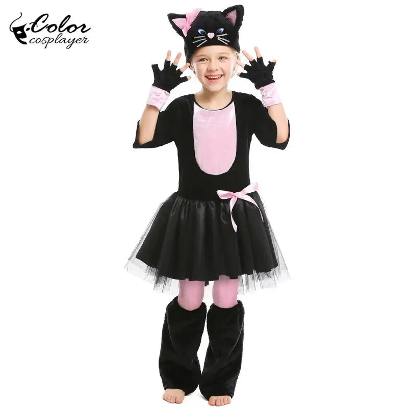 

Child Animal Cosplay Costume Girl Black Pink Cat Bow Dress Children Day Show Outfit Cute Tutu Dresses Stage Performances Clothes