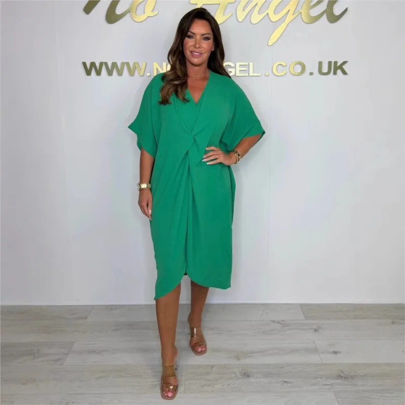 

Foreign Style Irregular Twisted Dress For Women Summer Simple Style Solid Loose V-neck Dresses Ladies Casual Comfort Vestidos