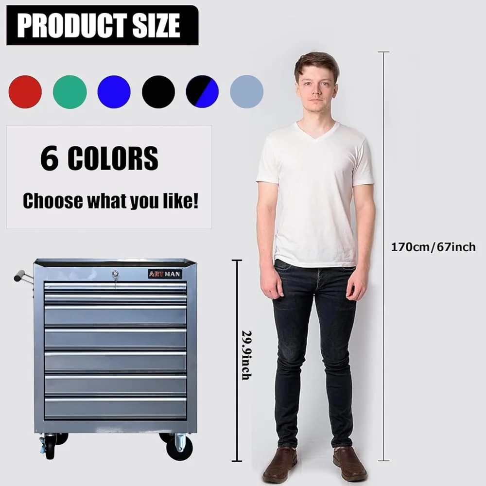Multifunctionele rollende gereedschapskist met 7 laden, robuuste opbergwagen-organizer, mobiele gereedschapswagen voor werkplaats-efficiëntie